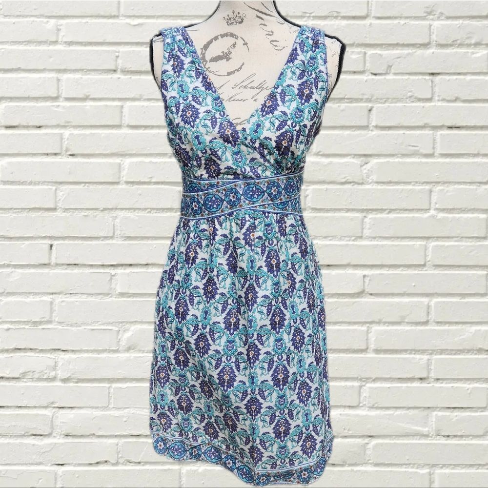 Max Studio (fits‎ like a Small) white turquoise paisley dress M